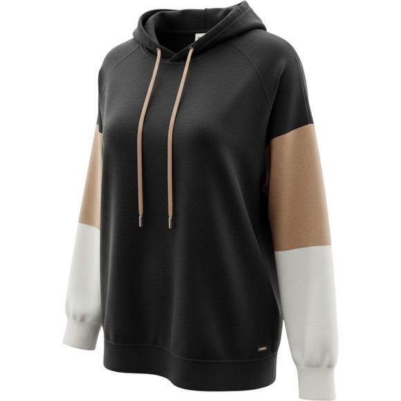 Anne Klein Tops - Anne Klein Colorblock Hoodie Sweater Women Large Black Tan White Knit Pullover